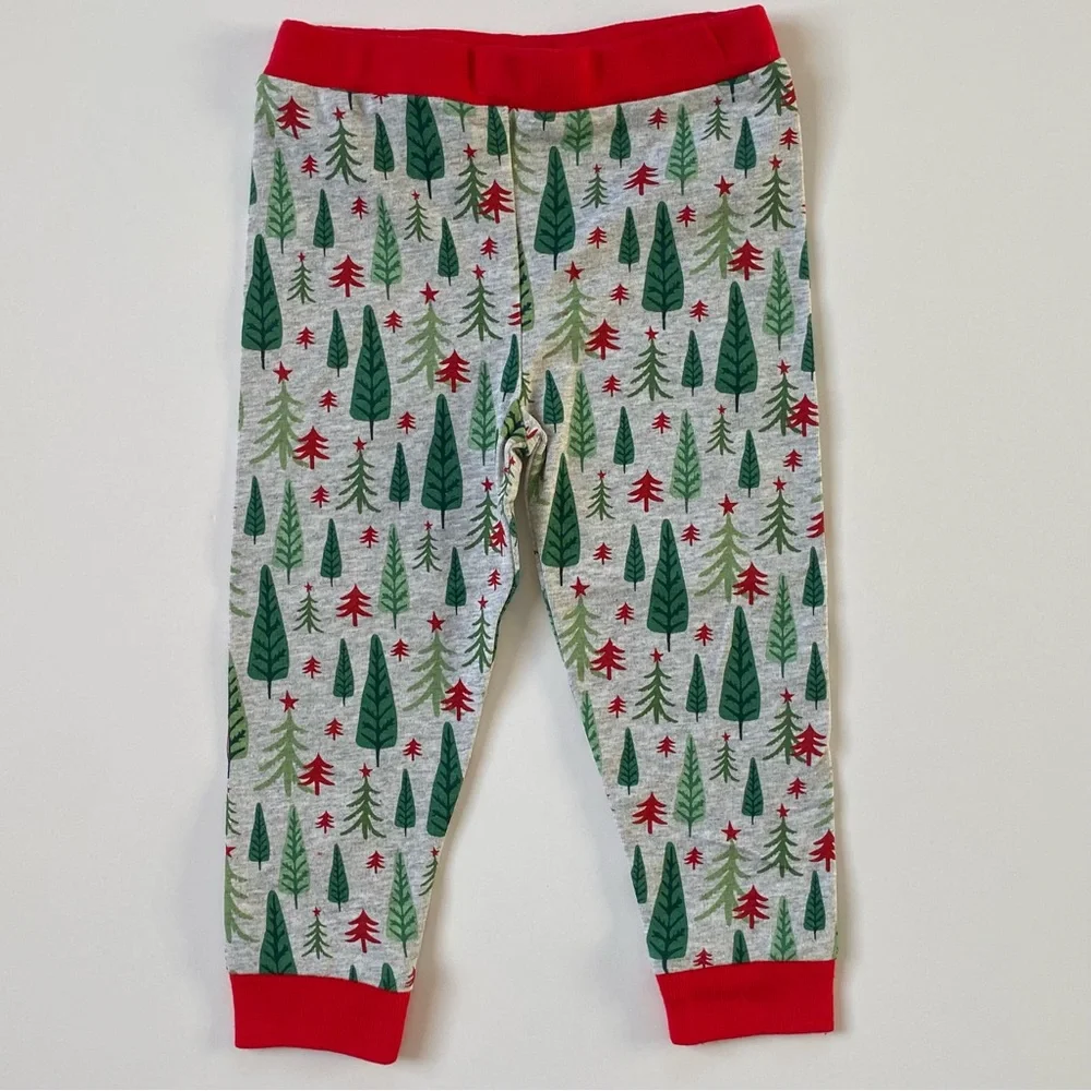 Mud Pie Kids Santa Pajamas Size 9 12 Months Christmas 2 Piece Long Johns Trees